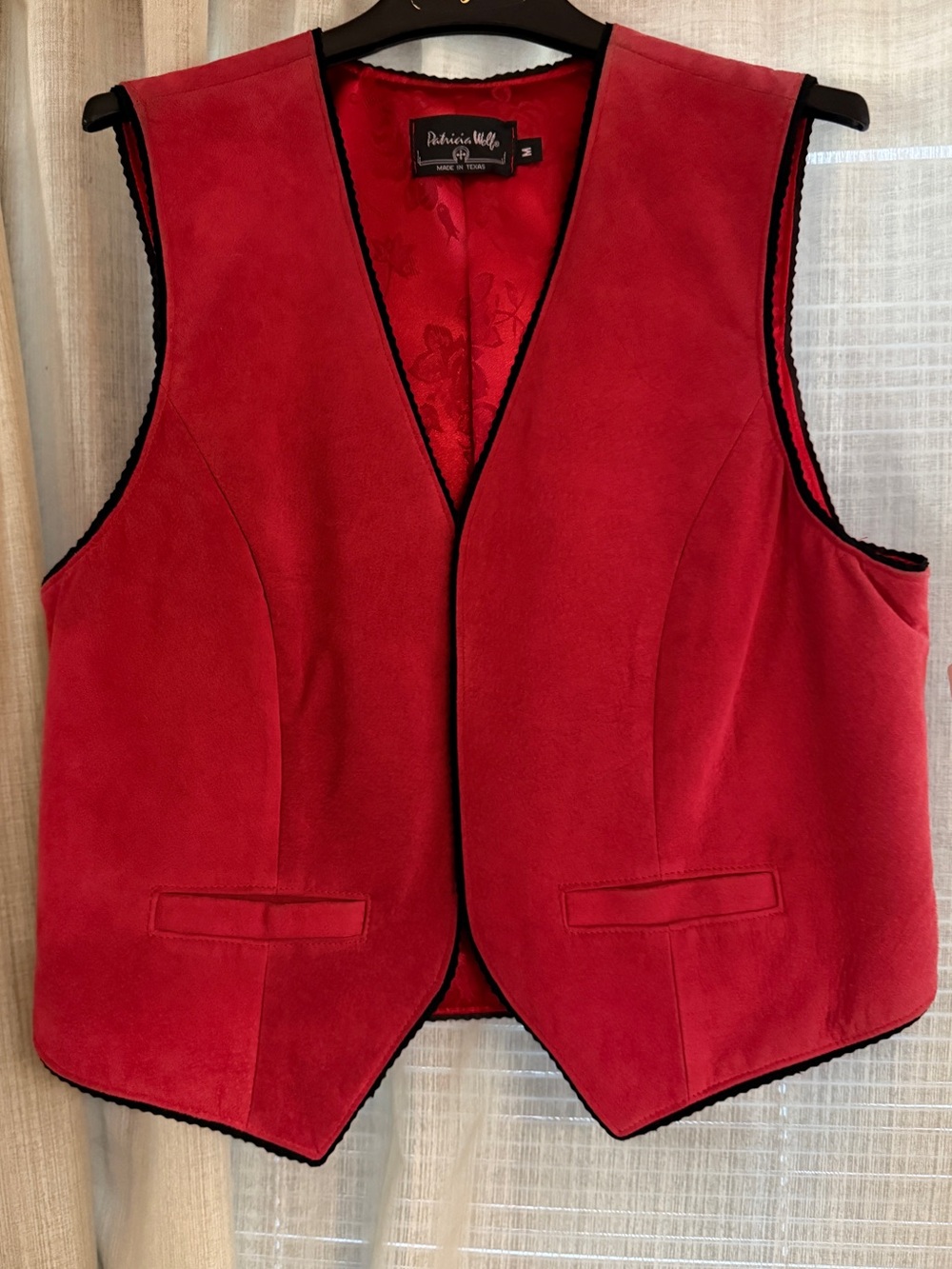 Vintage Patricia Wolf red suede vest, classic western style